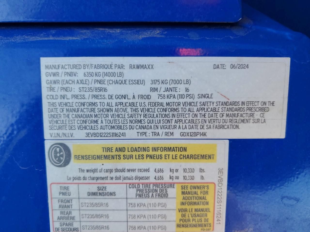 2025 Rawmaxx GDX12BP14K Dump Trailer