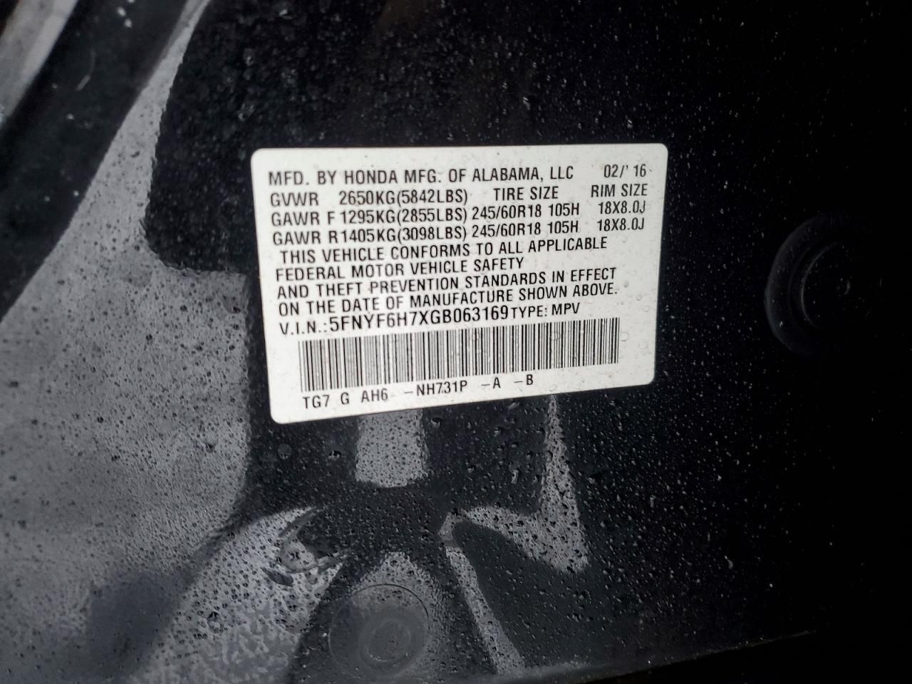 2016 Honda Pilot Exln