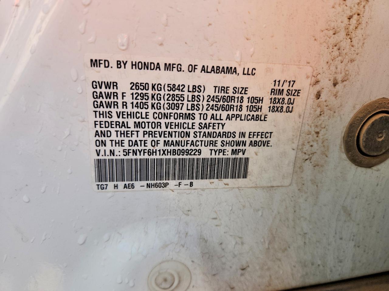 2017 Honda Pilot lx