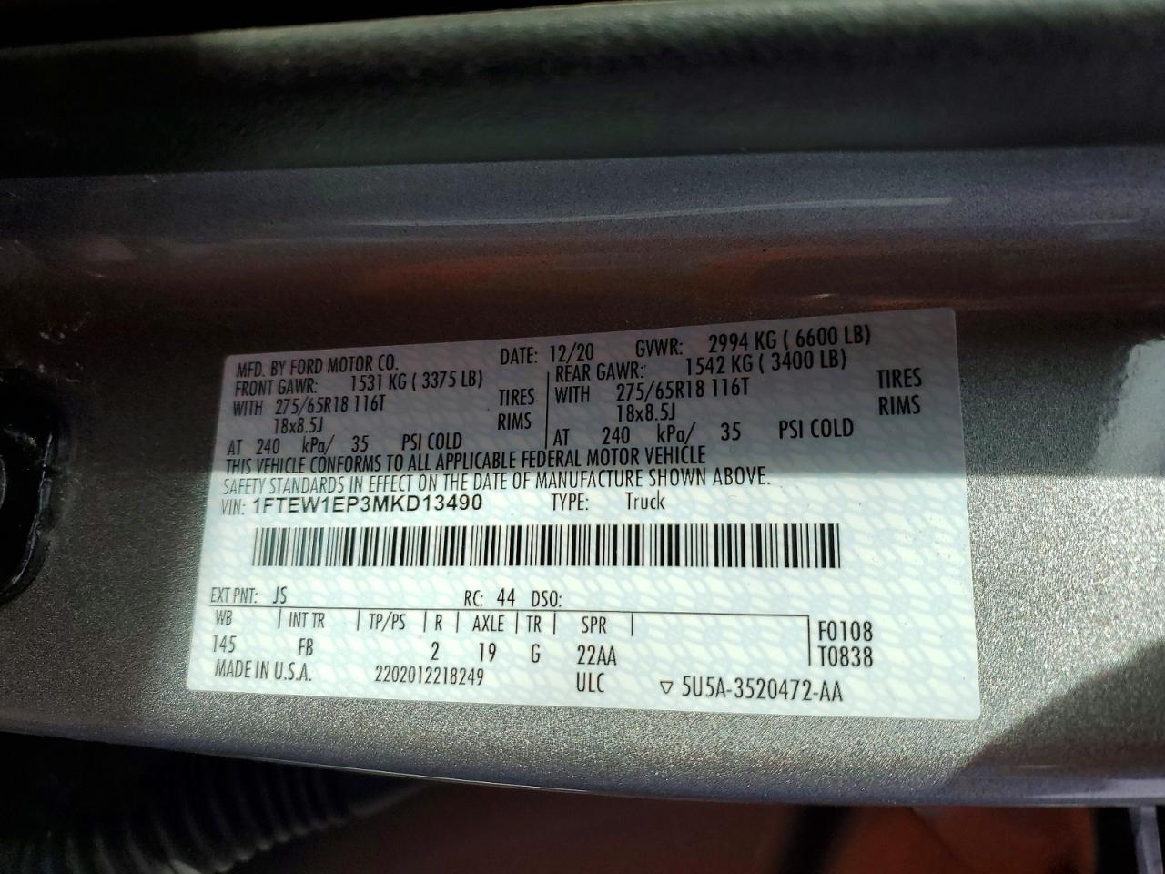 2021 Ford F150 Supercrew