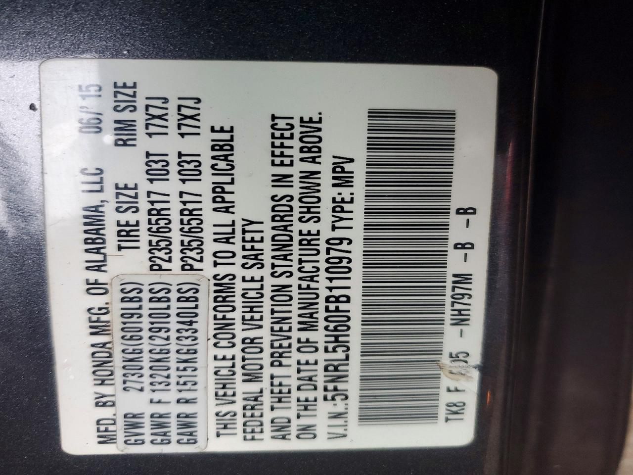 2015 Honda Odyssey exl