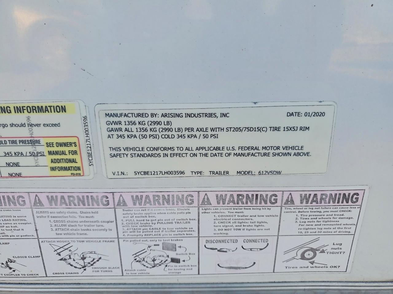 2020 Arising Industries, Inc 2020 Arising INDUSTRIES, Enclosed Trailer 12'