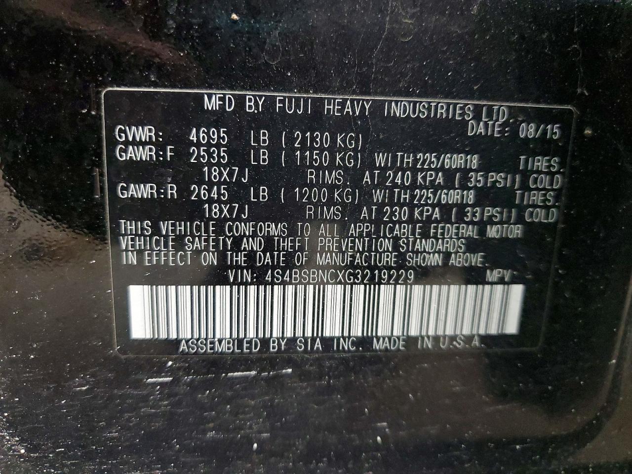 2016 Subaru Outback 2.5i Limited