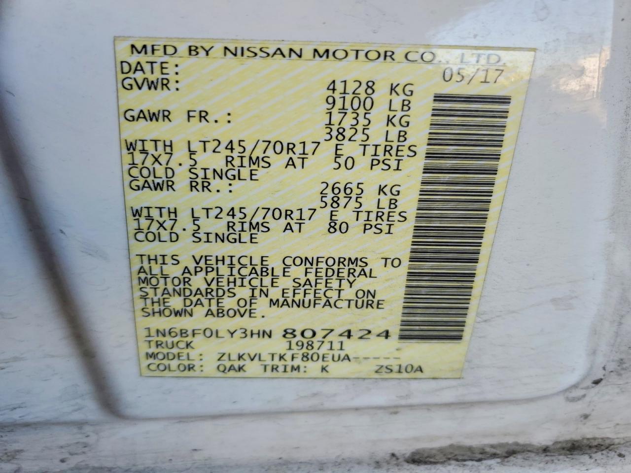 2017 Niss AN NV2500 Delivery Van