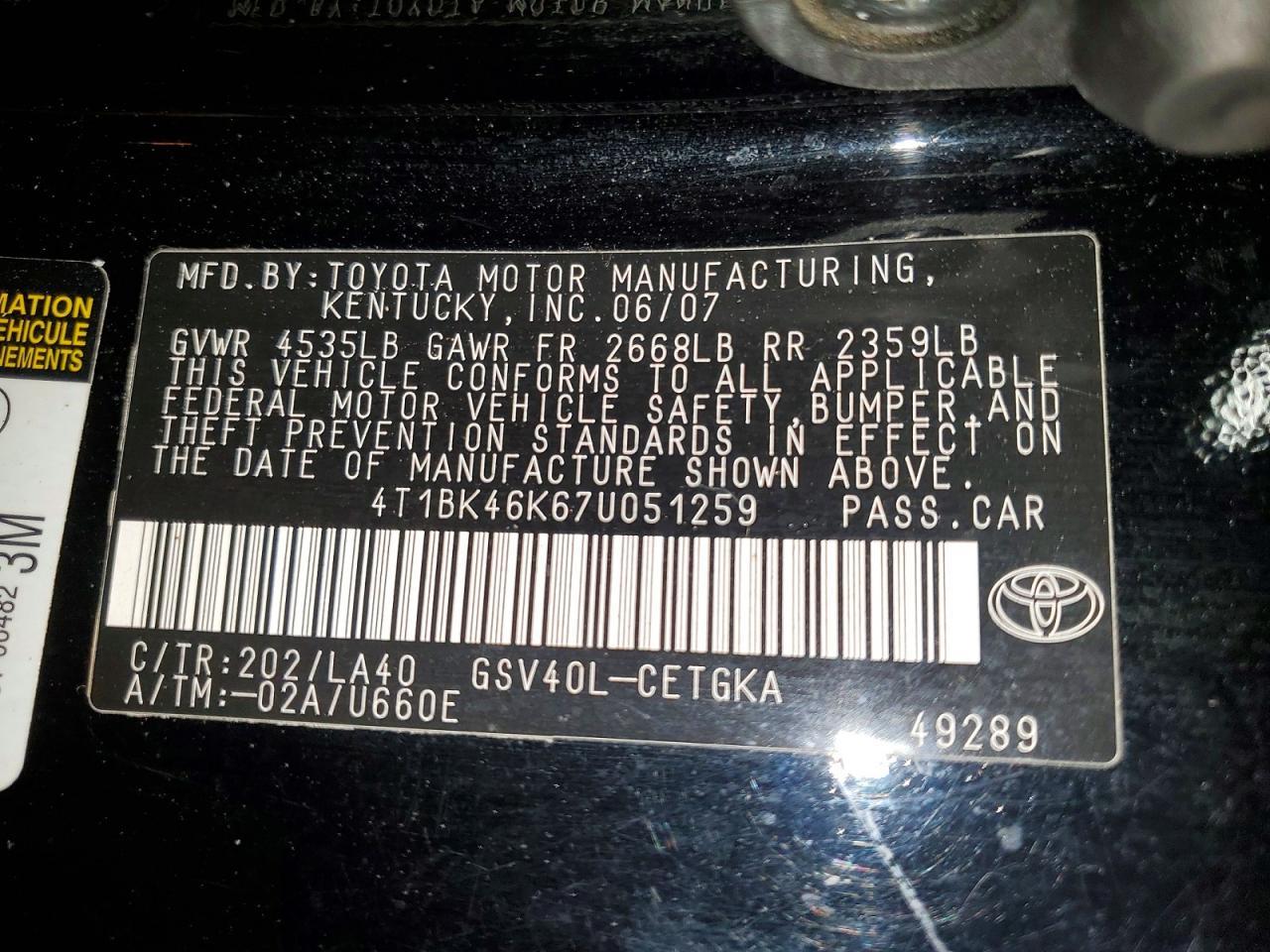 2007 Toyota Camry le