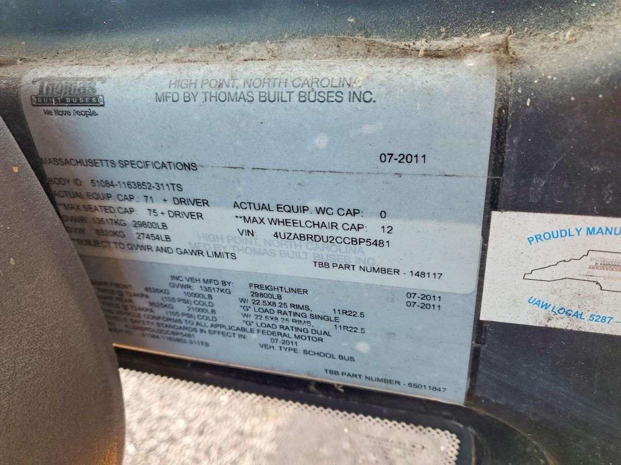 2012 Freightliner 2012 Thomas Saf-t-liner C2-school bus