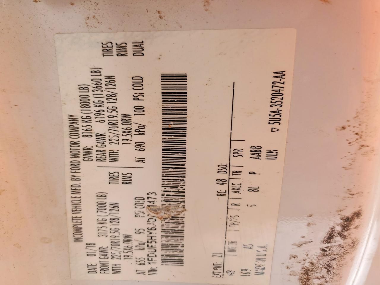 2018 Ford F550 Super Duty Truck Cab AND Chassis