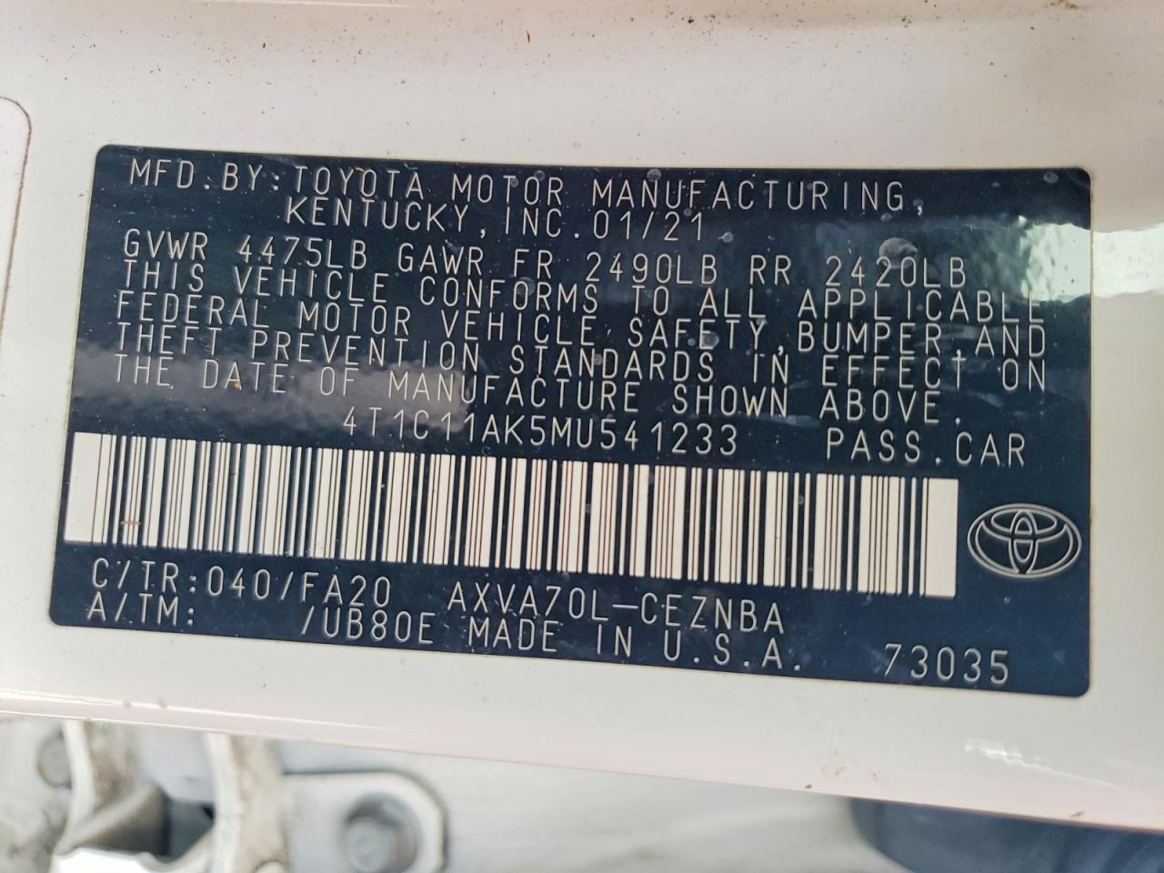 2021 Toyota Camry le