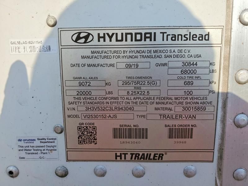 2020 Hyundai Translead V12530152-ajs dry van Trailer
