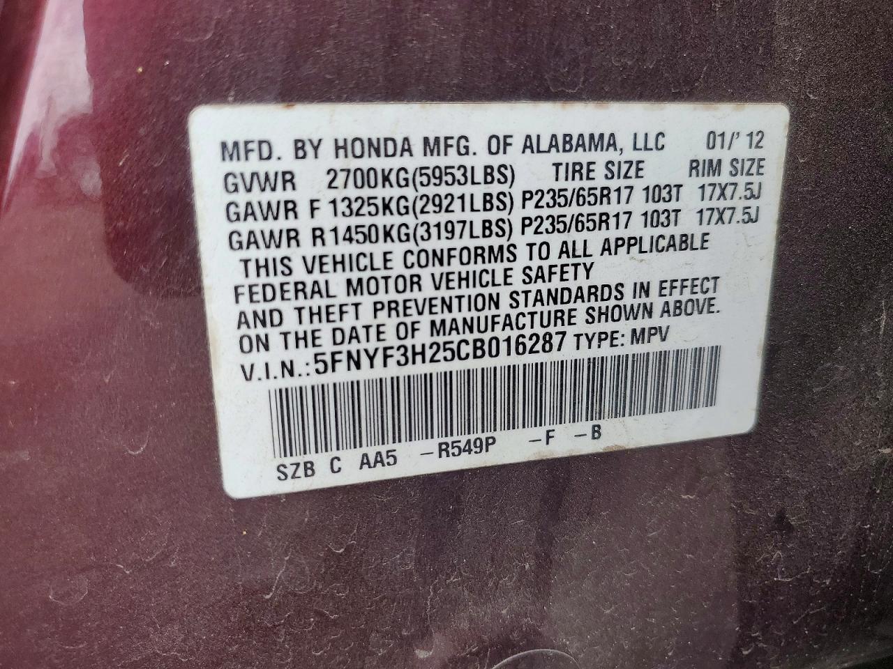 2012 Honda Pilot lx