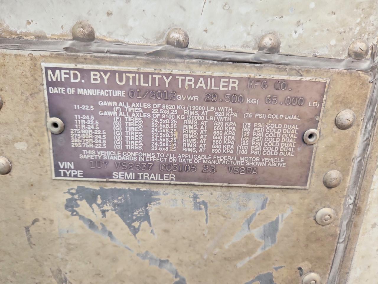 2013 Utility VS2RA Refrigerated Van Trailer