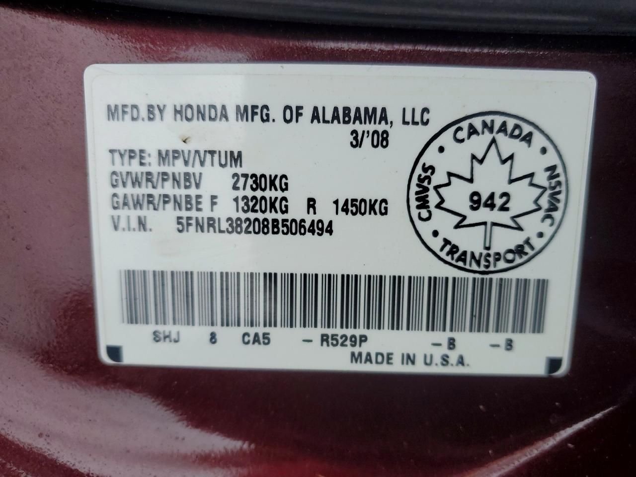 2008 Honda Odyssey lx