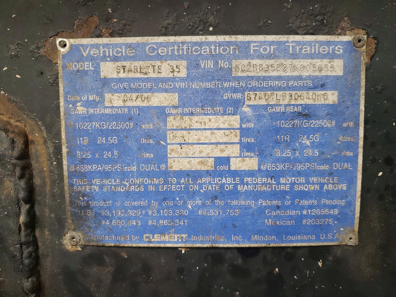 2007 Clement Starlite 35 END Dump Trailer