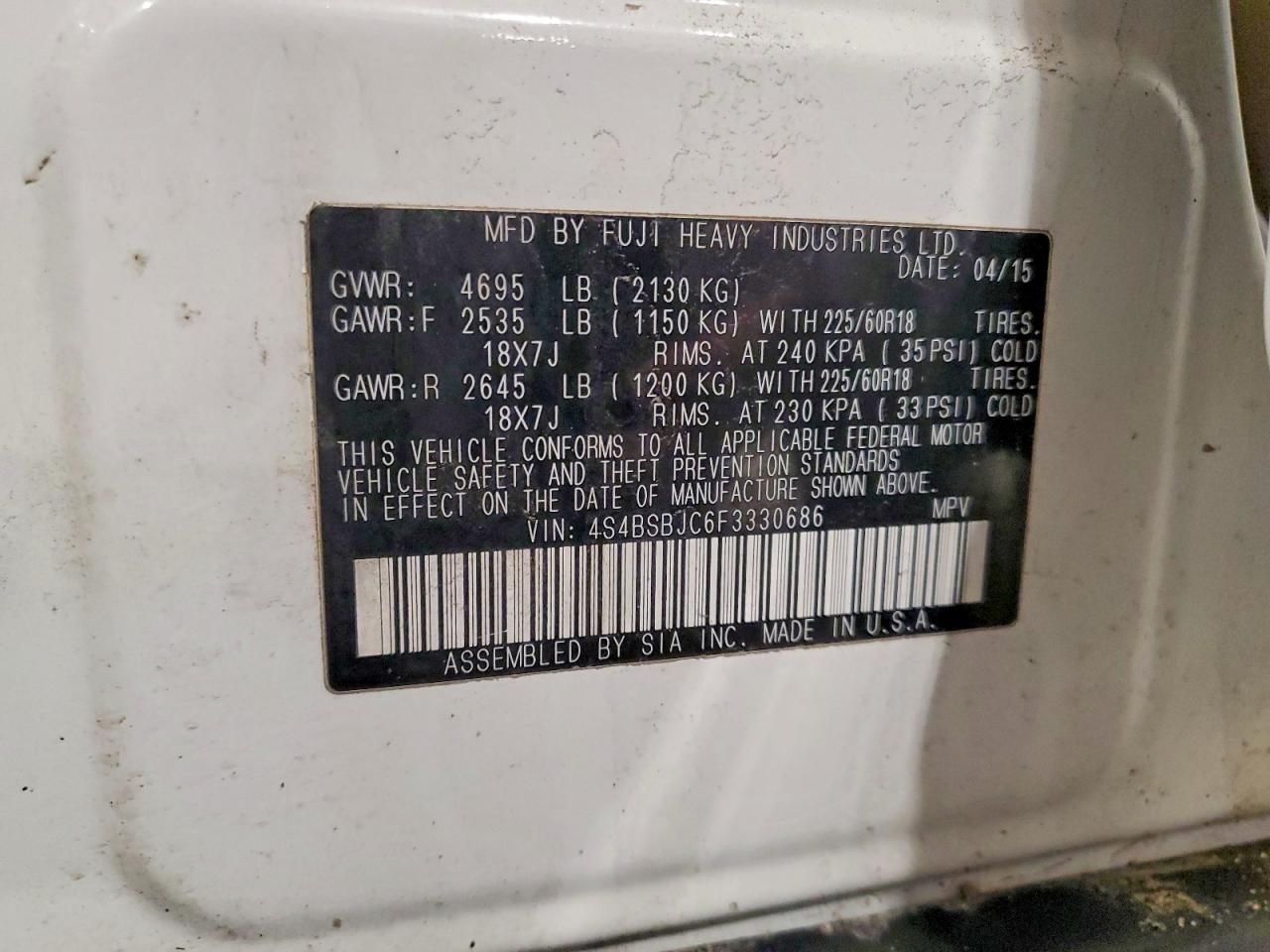 2015 Subaru Outback 2.5i Limited