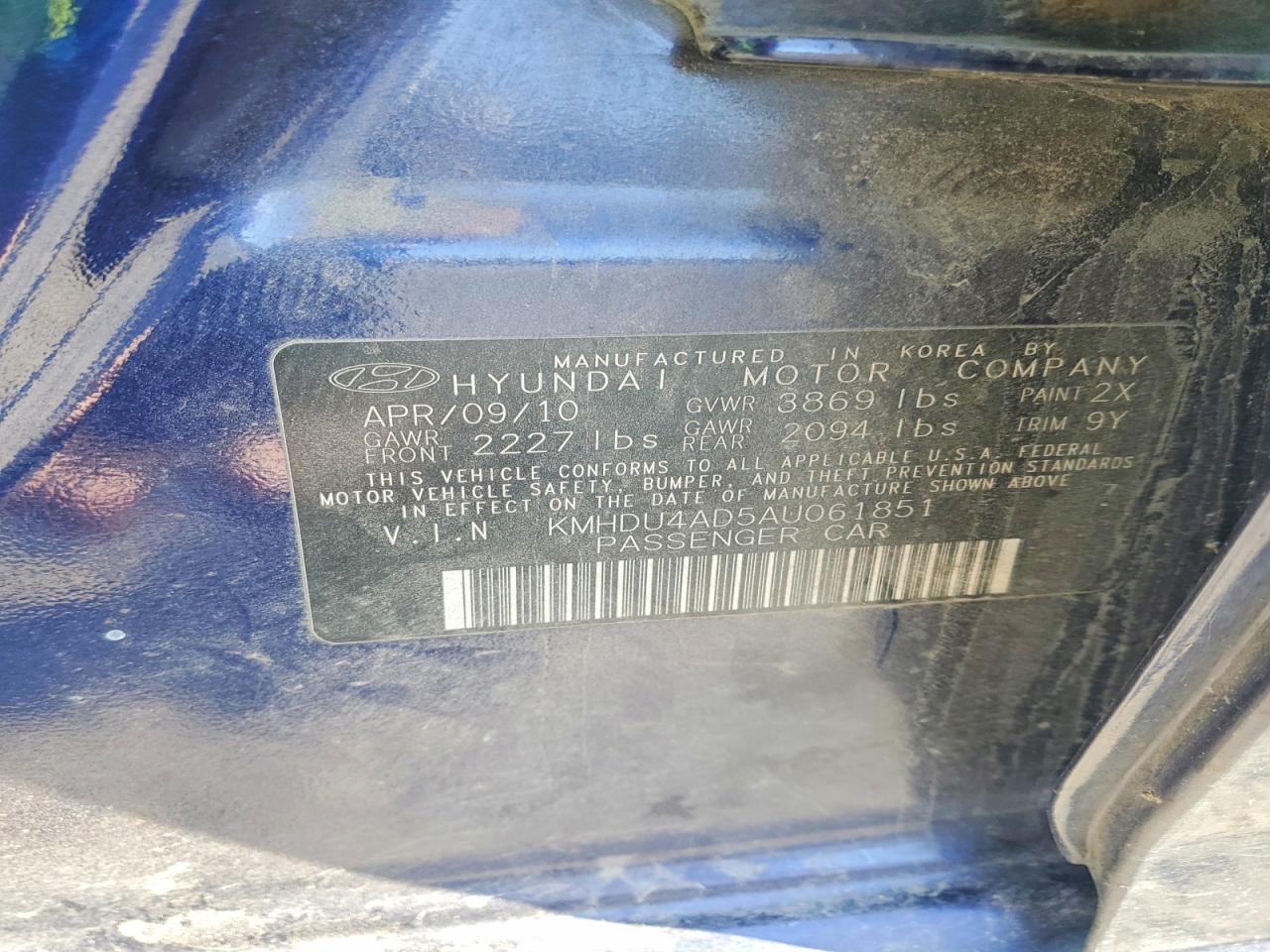 2010 Hyundai Elantra Blue