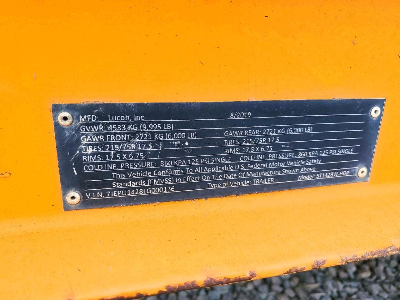 2020 Lucon 5T142BW-HDP Equipment Trailer