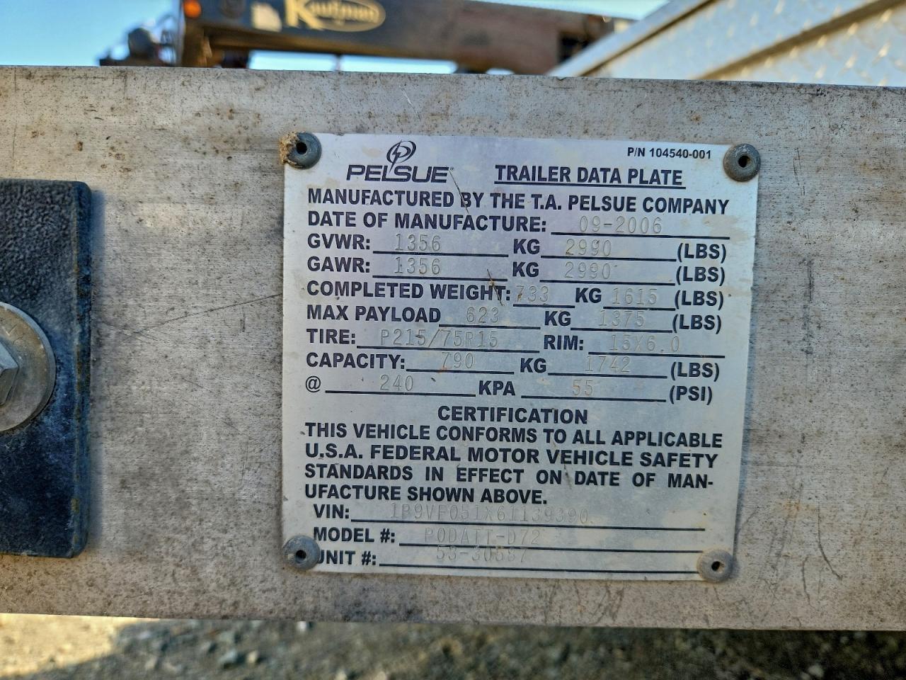 2006 Pelsue Podatt-D7.2 Fiber Optic Splicing Trailer