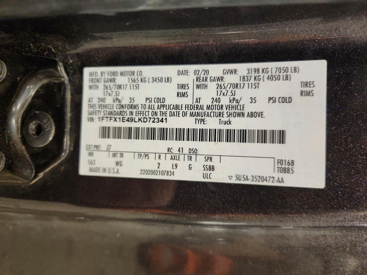 2020 Ford F150 Super cab