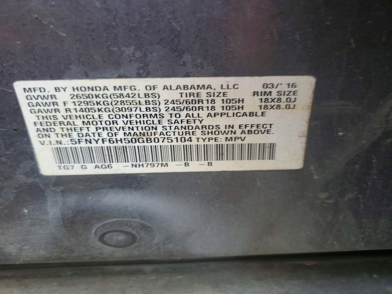 2016 Honda Pilot exl