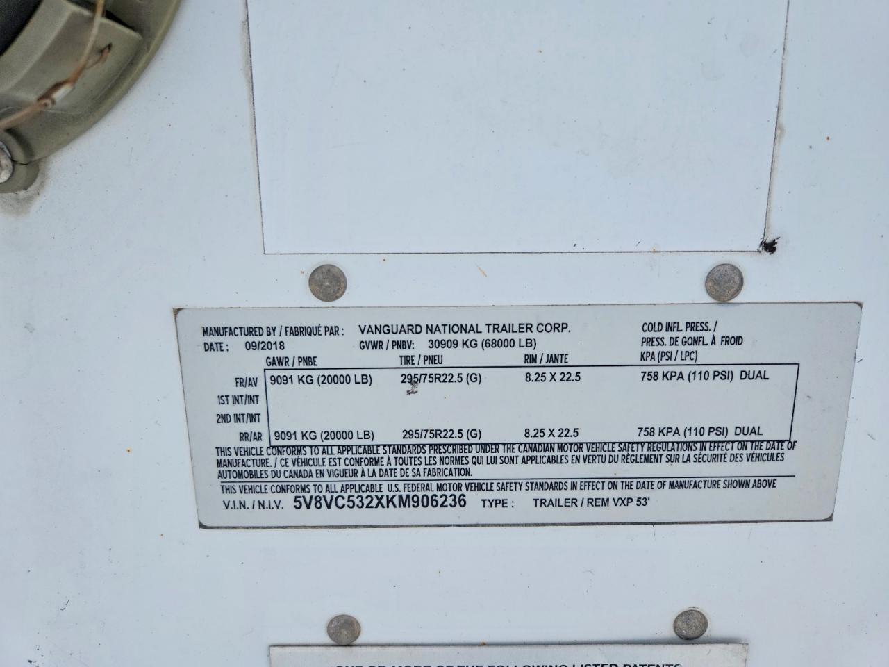 2019 Vanguard 2019 Vyvc Unknown-DRY Van Trailer