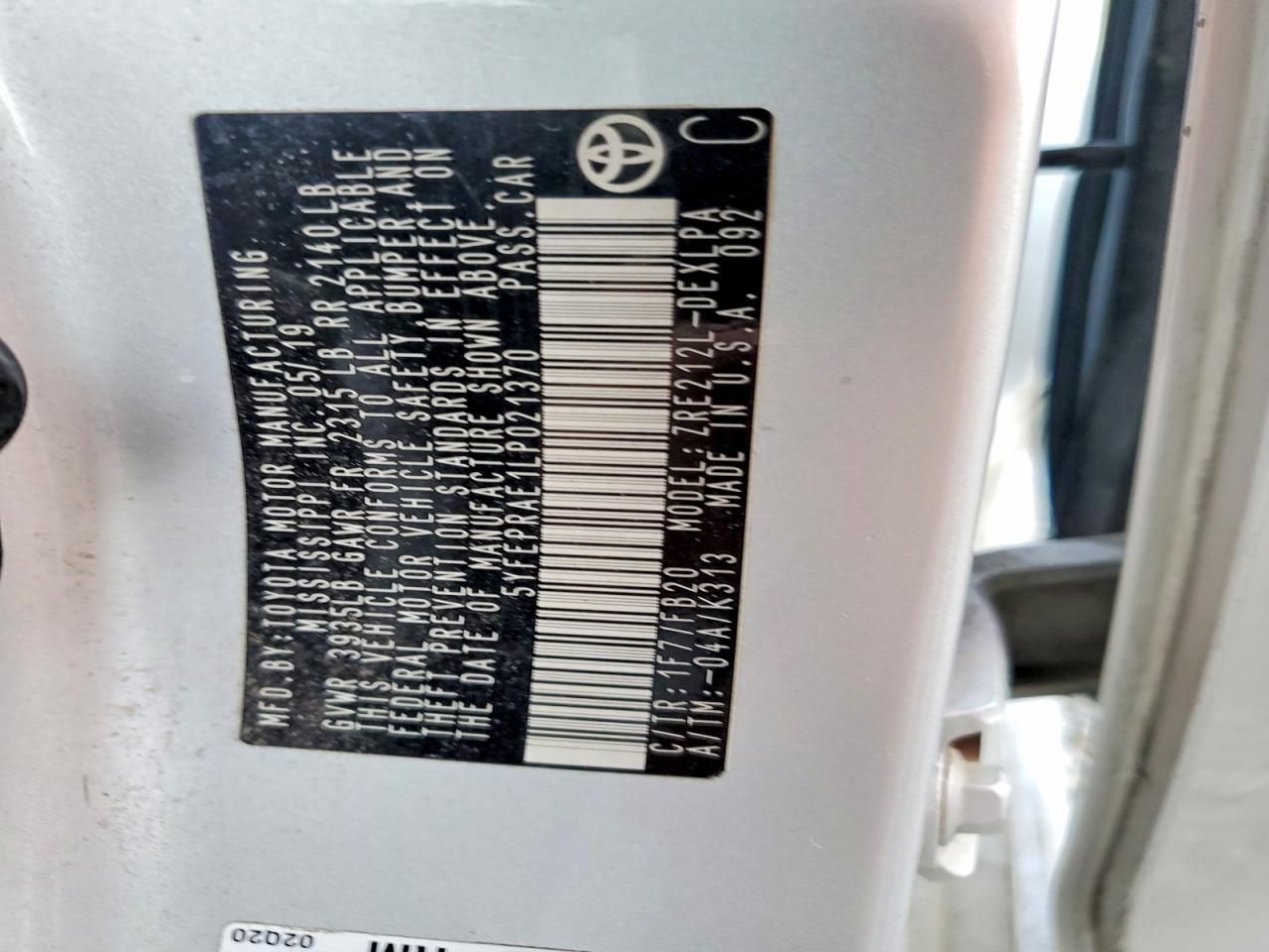 2020 Toyota Corolla le