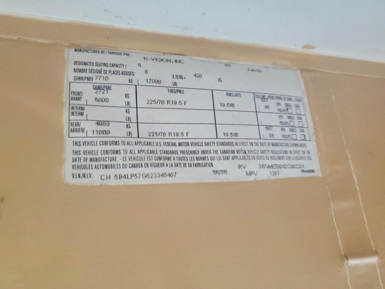 2002 Workhorse Custom Chassis Motorhome Chassis P3500