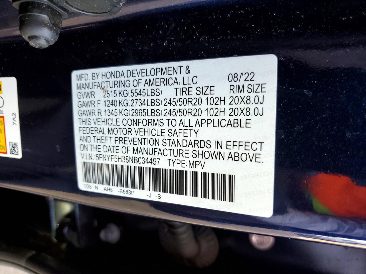 2022 Honda Pilot Sport