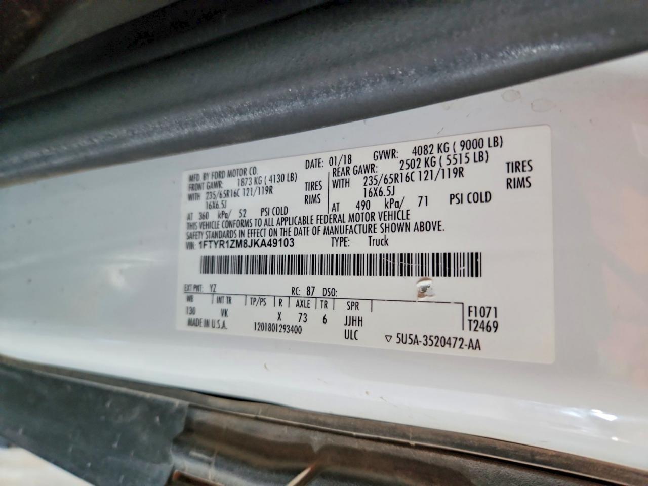 2018 Ford Transit T-250 Utility / Service Van