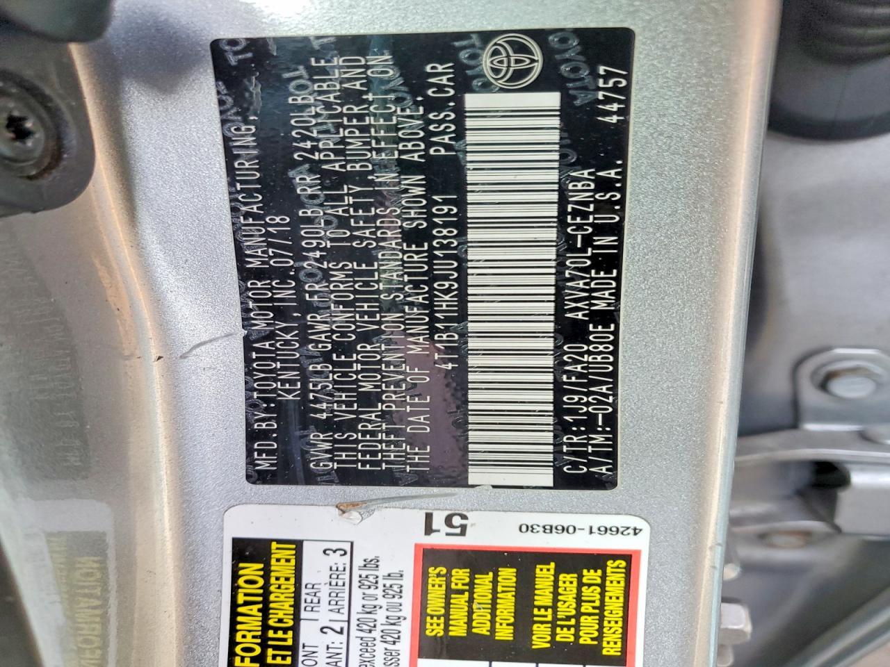 2018 Toyota Camry le