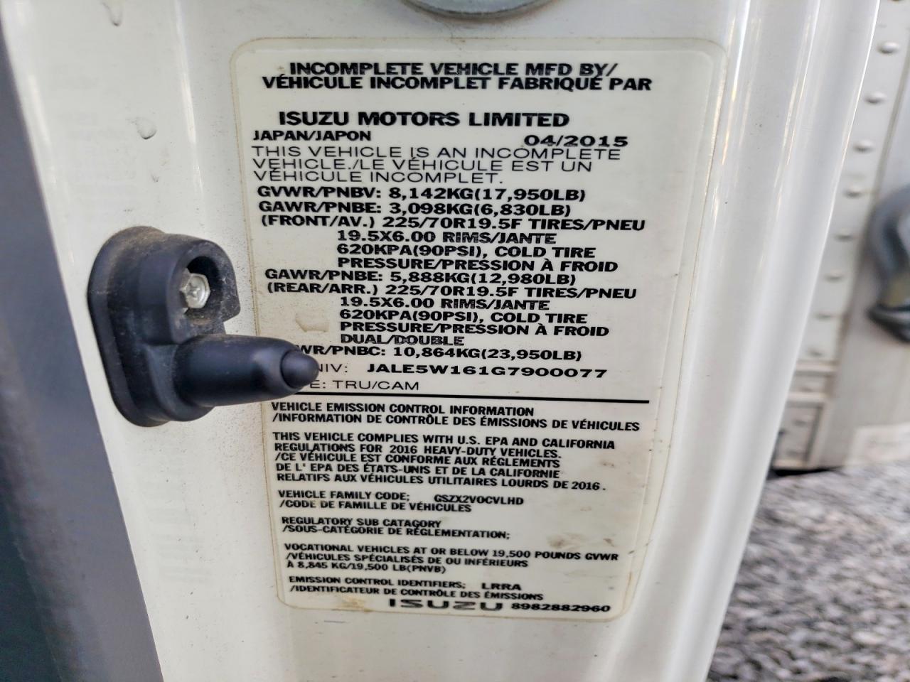 2016 Isuzu NQR Refrigerated BOX Truck