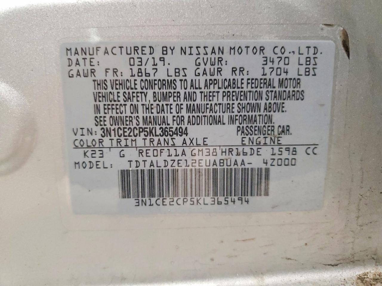 2019 Nissan Versa Note s