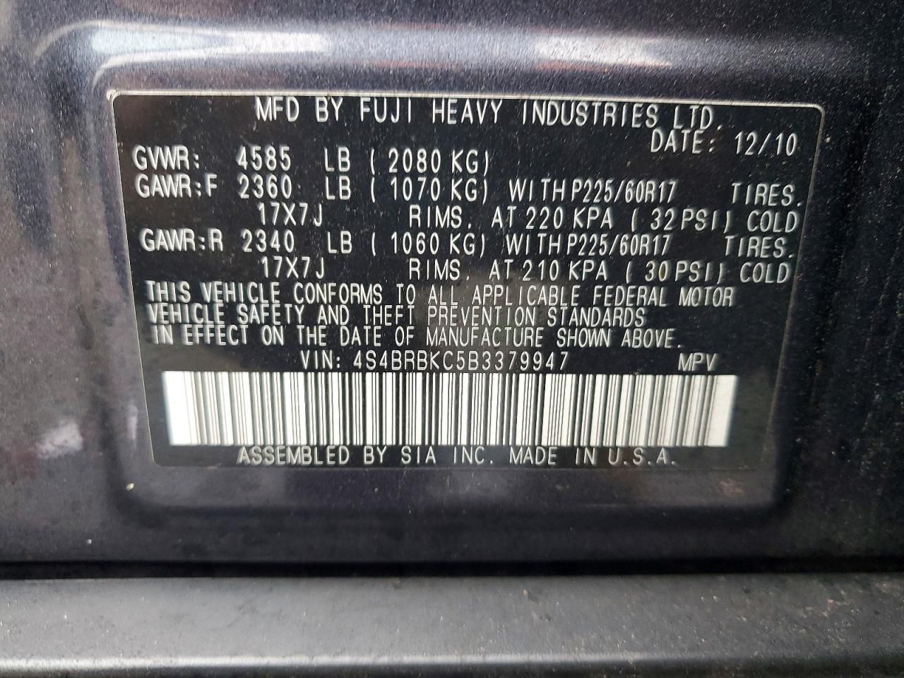 2011 Subaru Outback 2.5i Limited