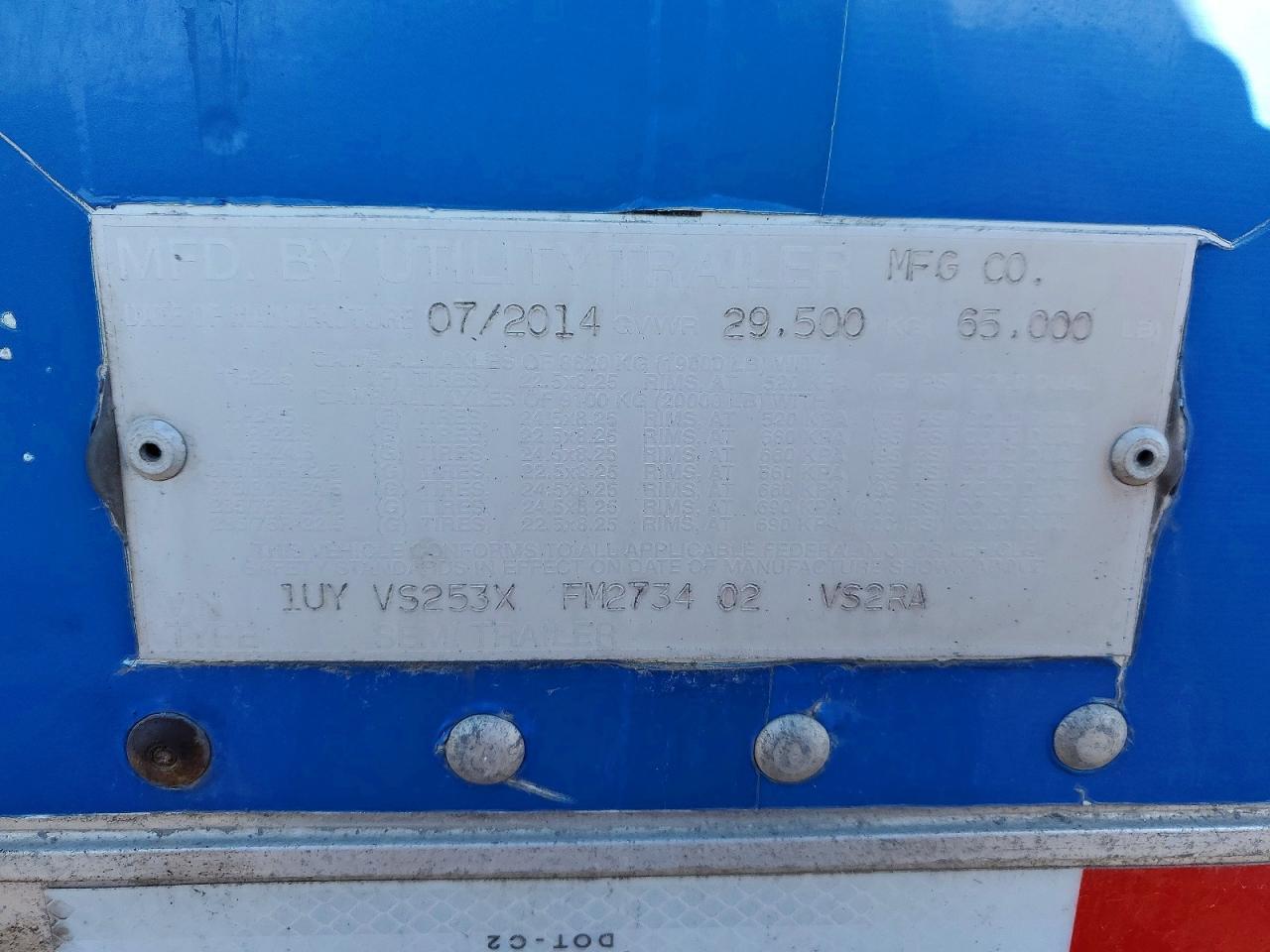 2014 Utility VS2RA Refrigerated Van Trailer