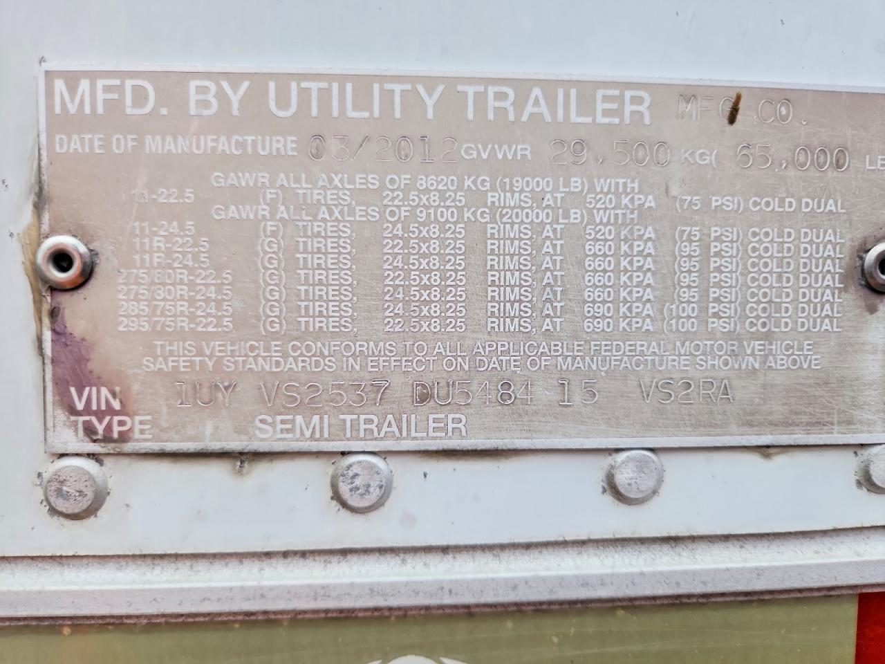 2013 Utility VS2RA Refrigerated Van Trailer