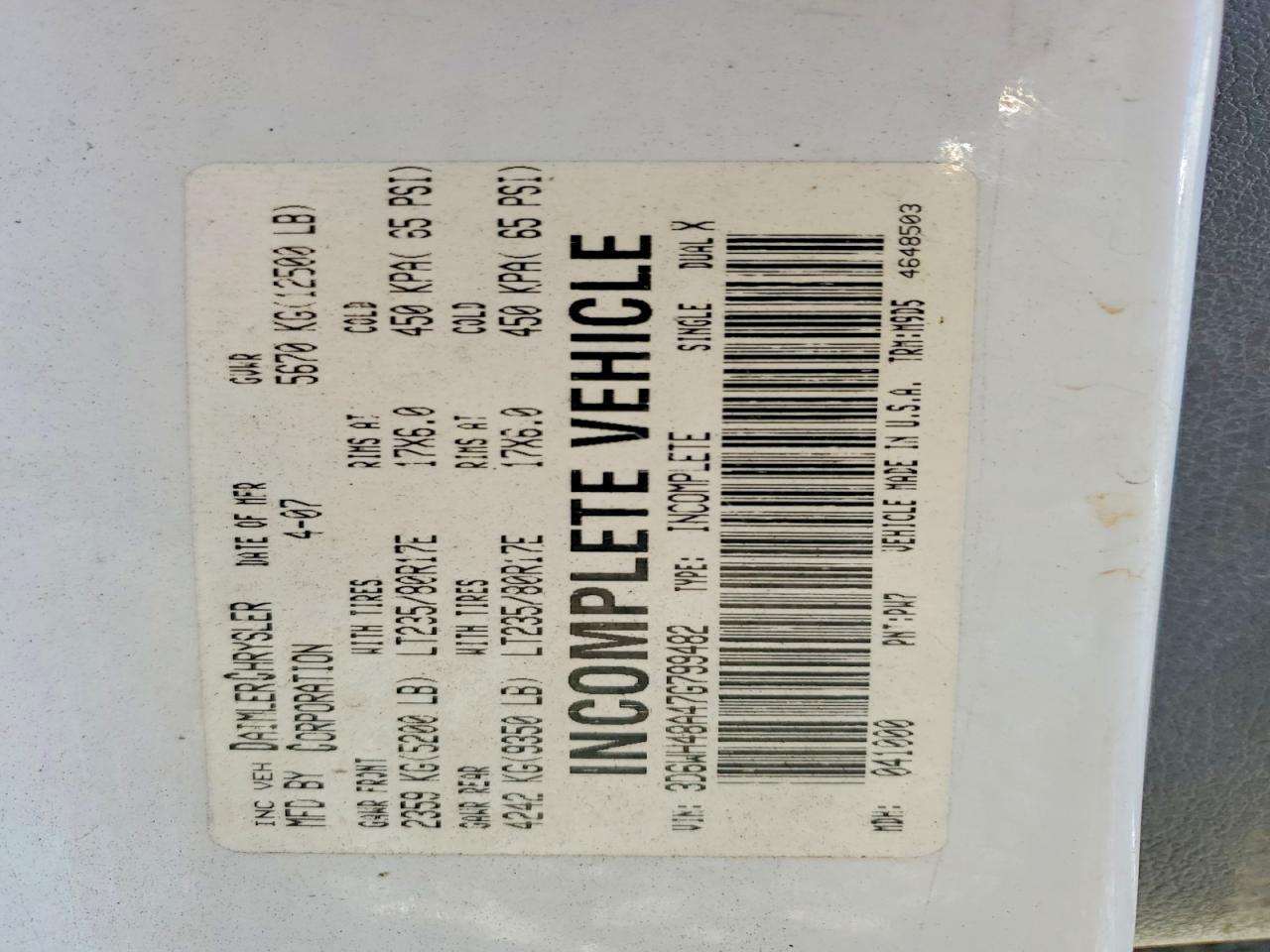 2007 Dodge RAM 3500 Flatbed Truck