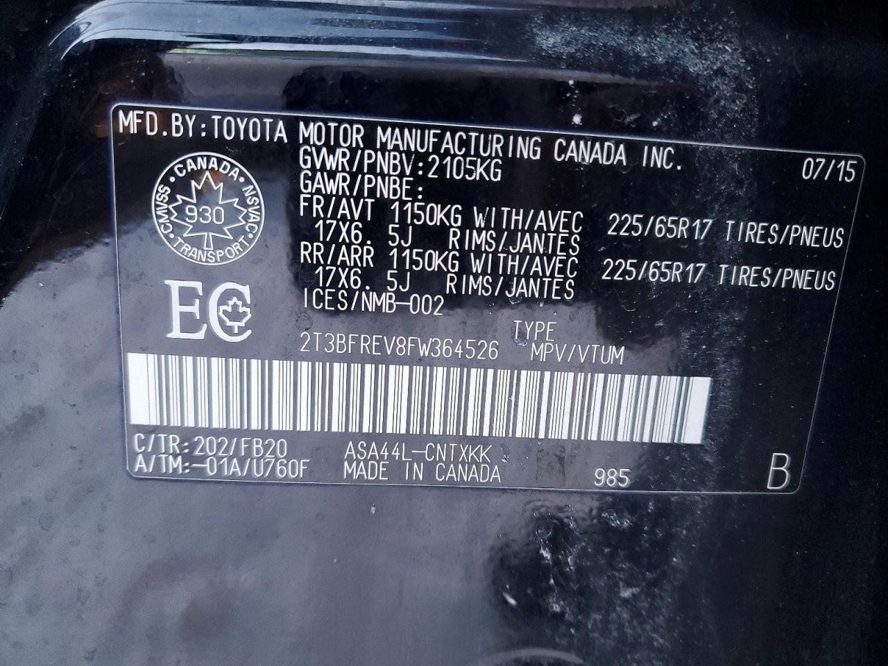 2015 Toyota Rav4 le