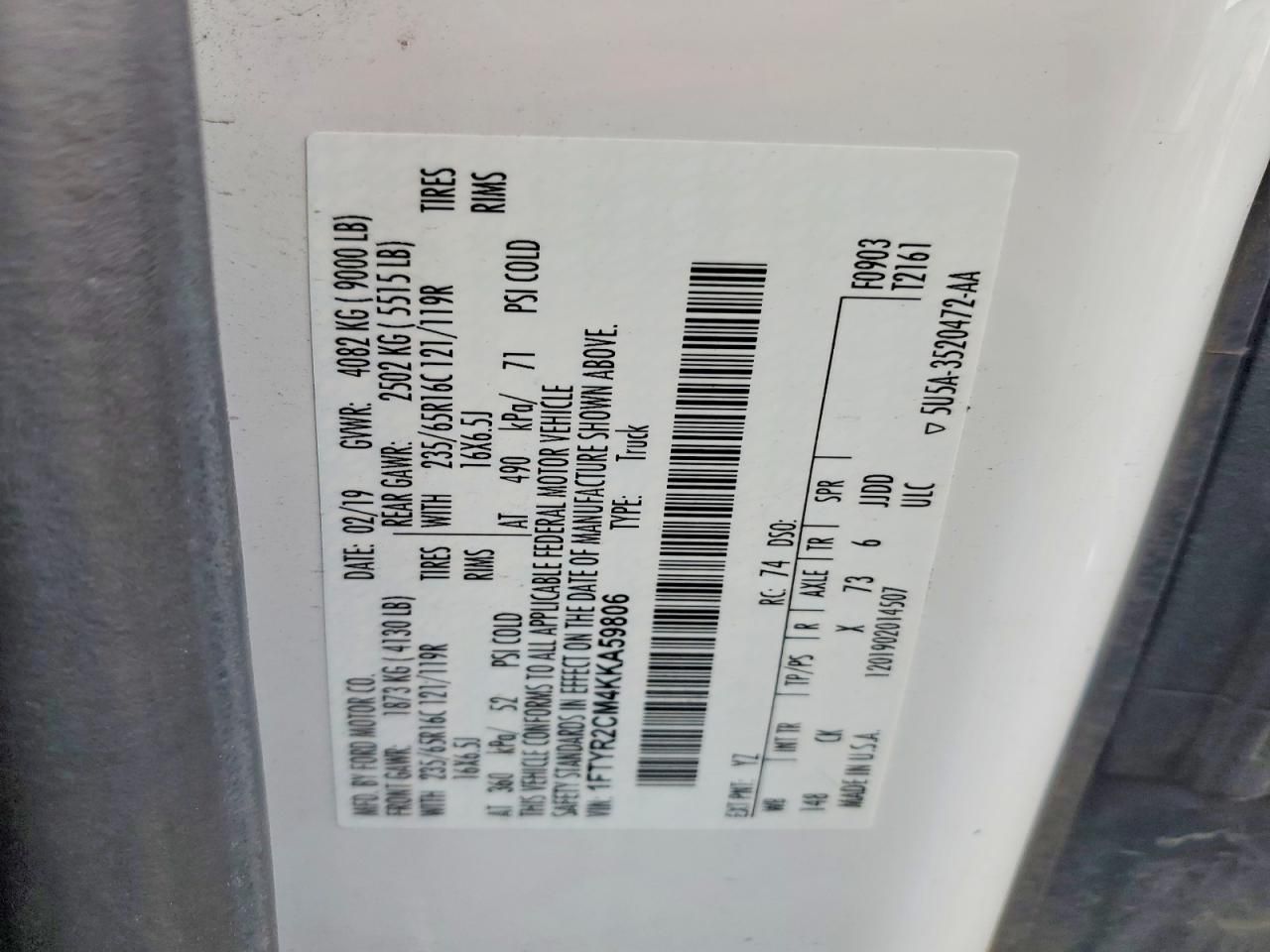 2019 Ford Transit T-250 Utility / Service van