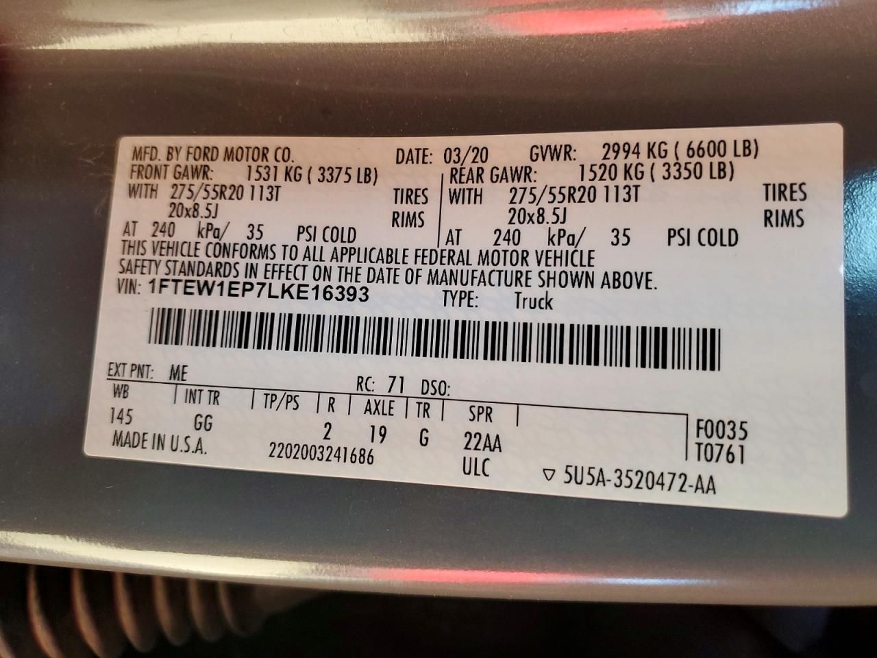 2020 Ford F150 Supercrew