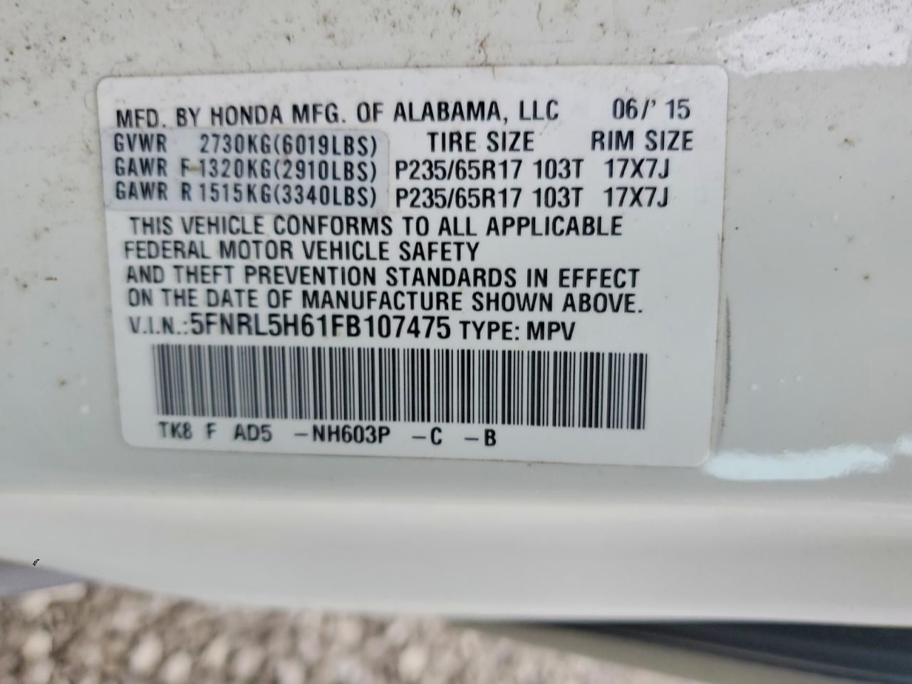 2015 Honda Odyssey exl