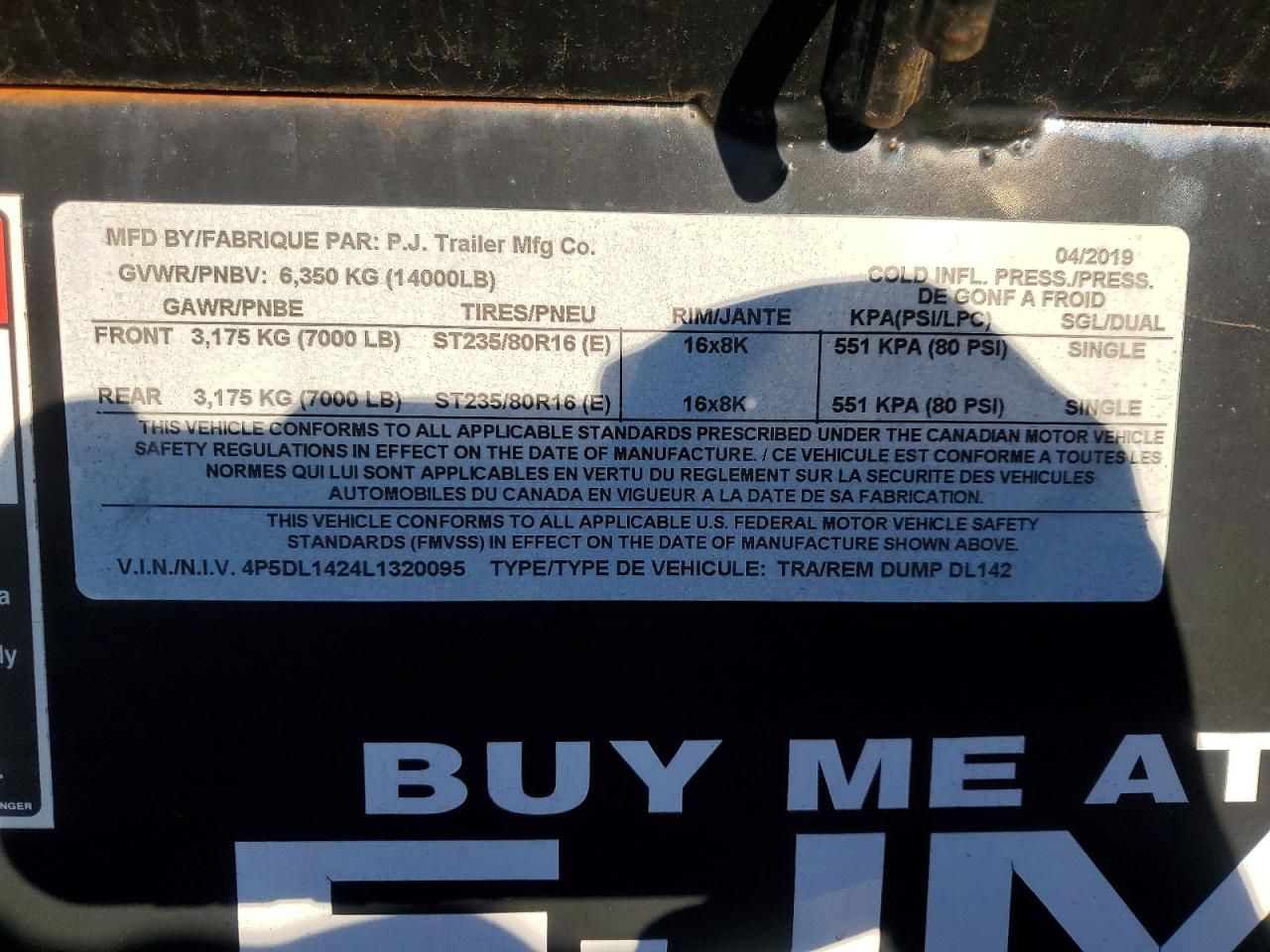 2020 PJ DL142 Dump Trailer