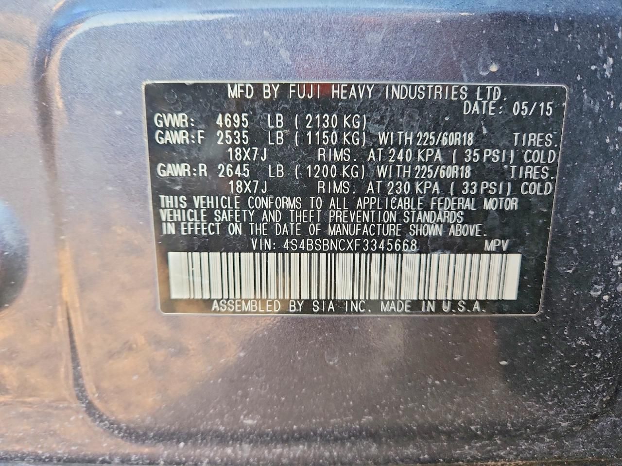 2015 Subaru Outback 2.5i Limited