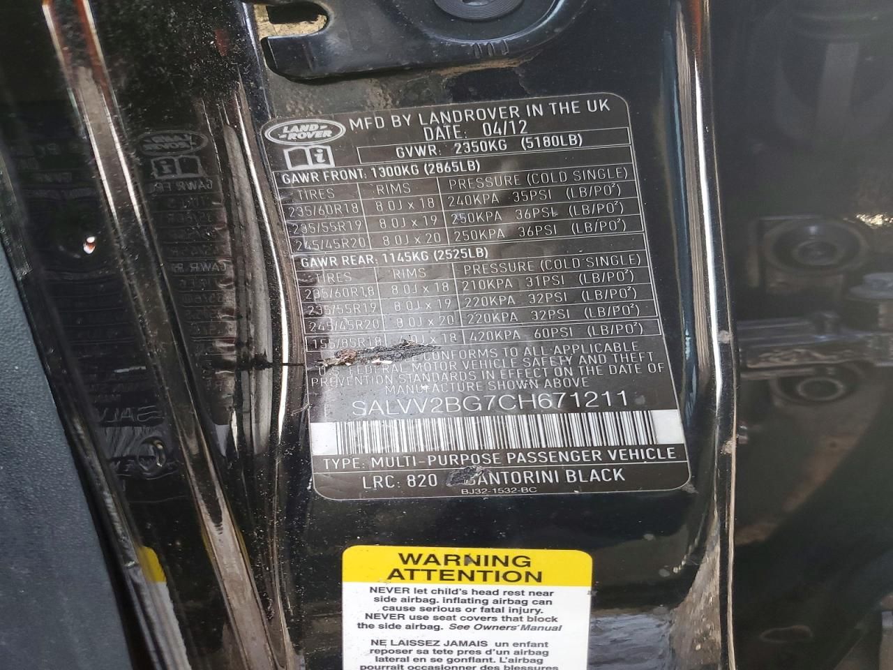 2012 Land Rover Range Rover Evoque Prestige Premium