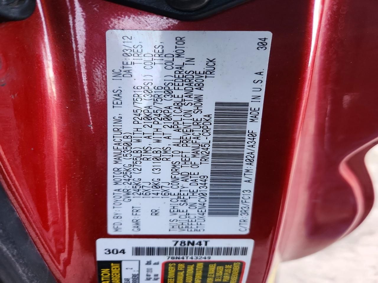 2012 Toyota Tacoma Access cab