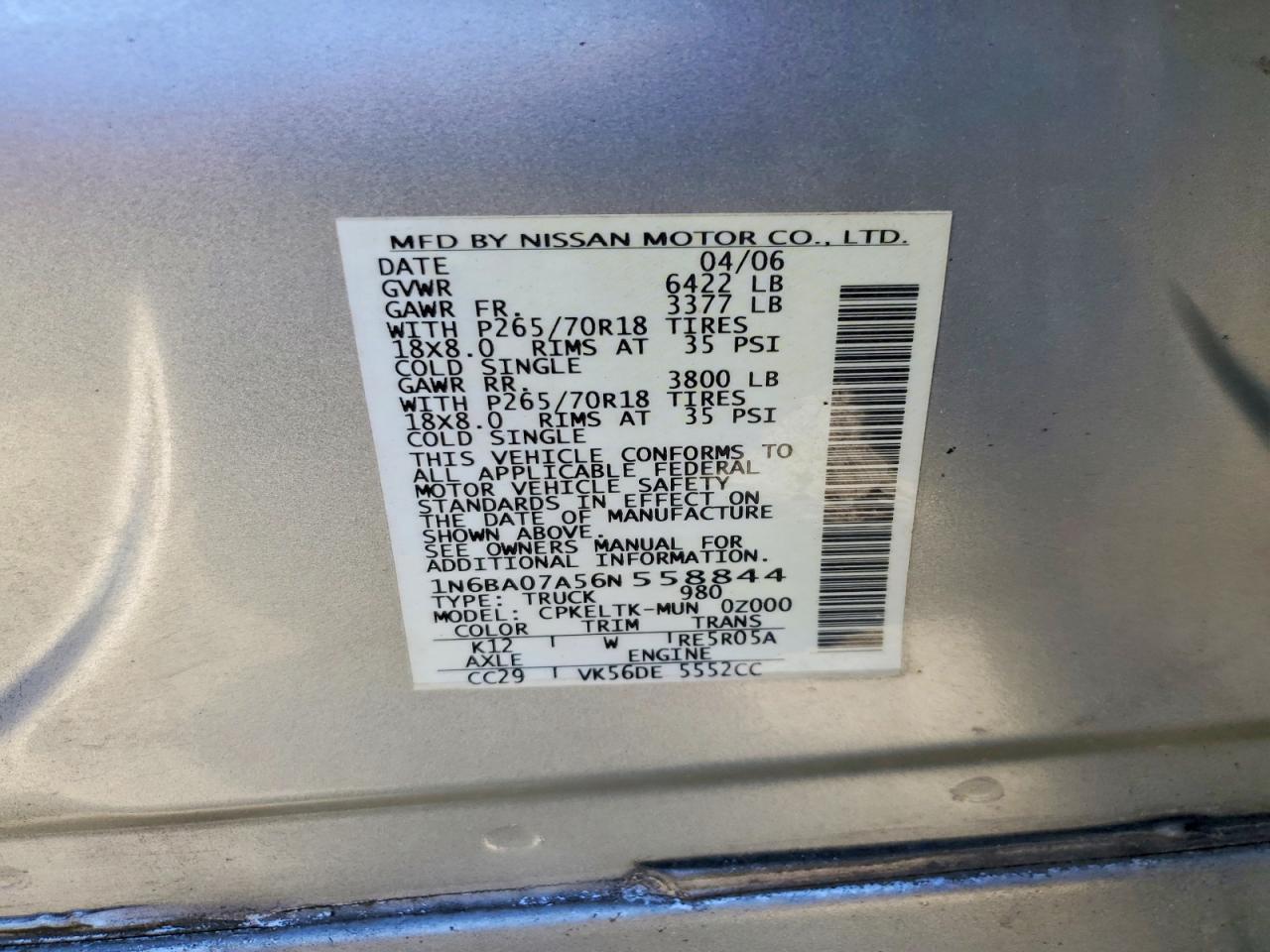 2006 Nissan Titan XE FFV