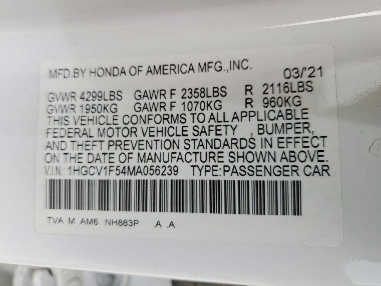 2021 Honda Accord exl