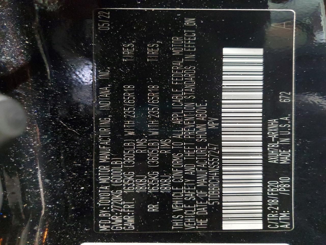 2022 Toyota Highlander Hybrid le