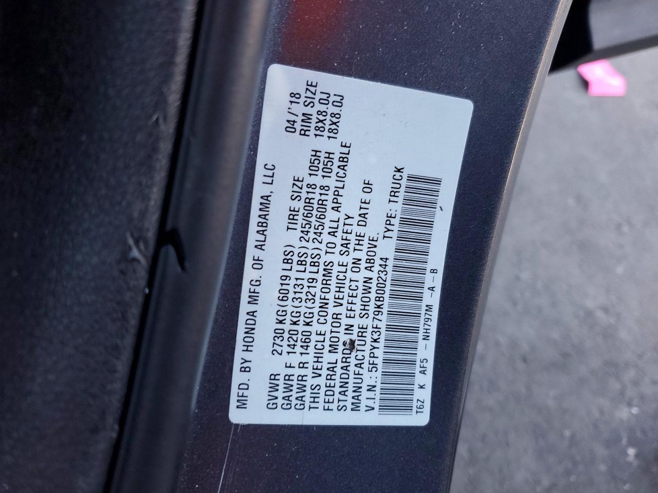 2019 Honda Ridgeline rtl