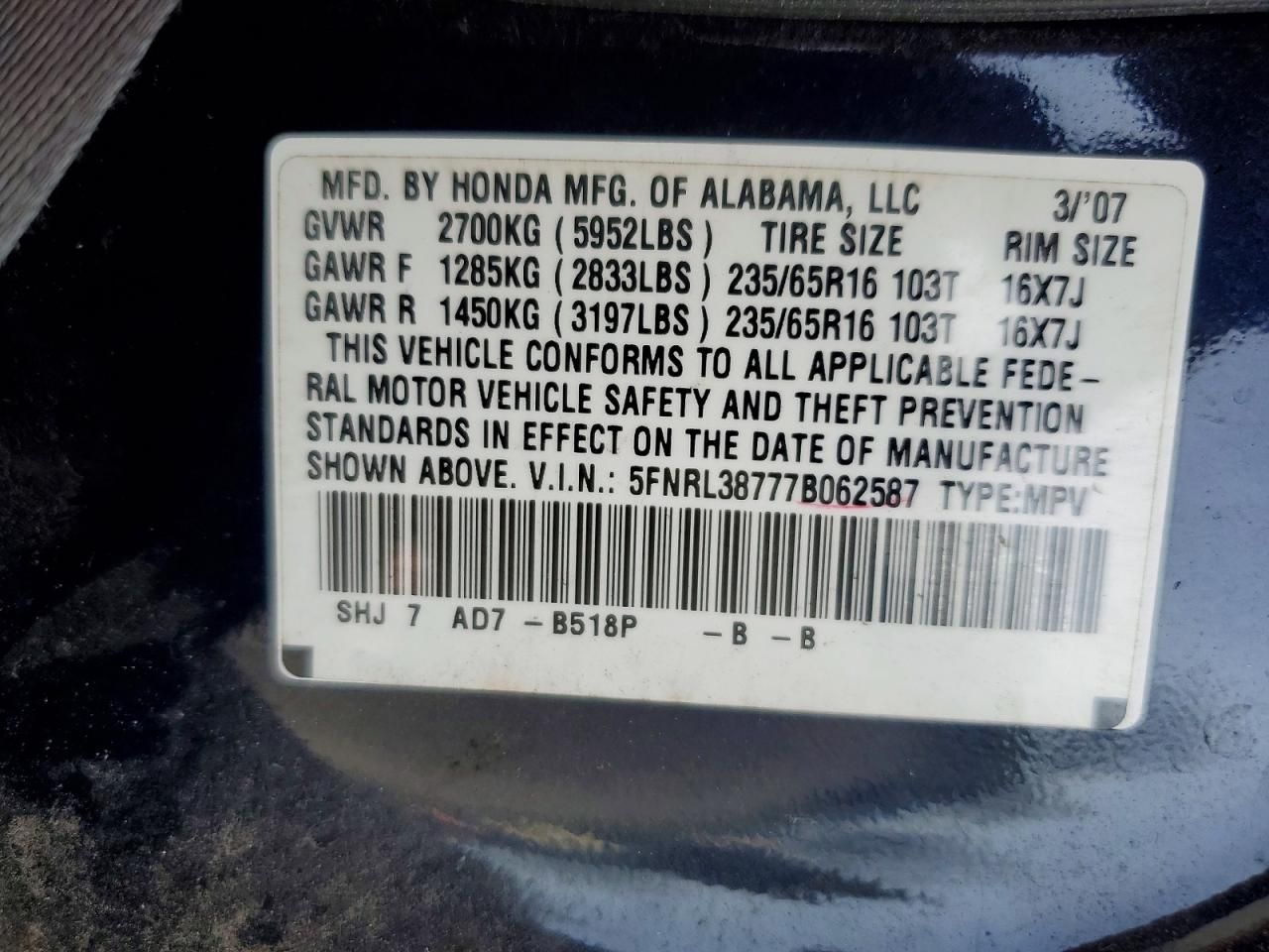 2007 Honda Odyssey exl