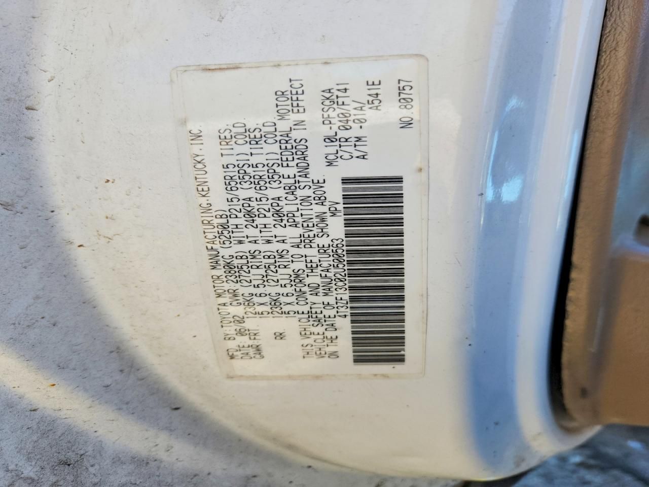 2002 Toyota Sienna le