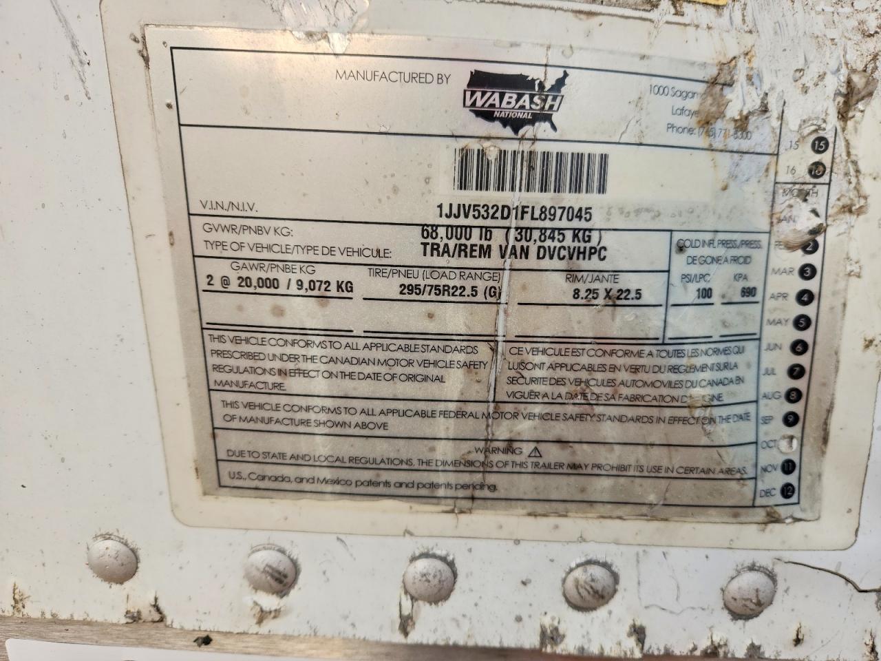 2016 Wabash Dvcvhpc DRY Van Trailer